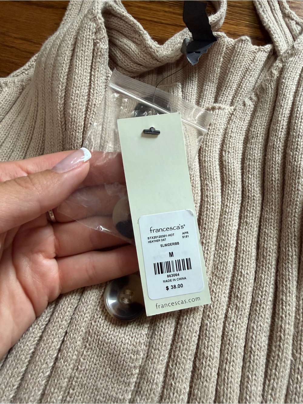 Francesca's Collections Ribbed Button-Front Tank Top — Beige - Picture 3 of 3